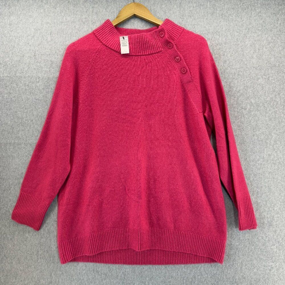 NWT Talbots Women's Large Hot‎ Pink Sweater Button Accent Prep Winter Mock Neck
